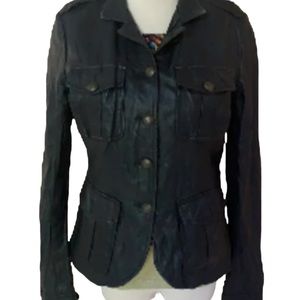 Kenna T womens biker core leather moto jacket black button front size medium